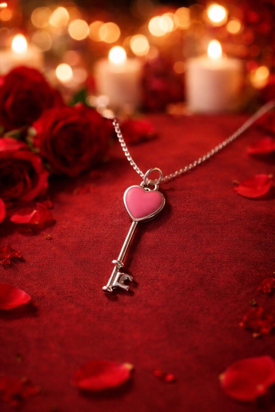 Giani Bernini Pink Enamel Heart Key Necklace Silver Tone 18” NWT Romantic Chic